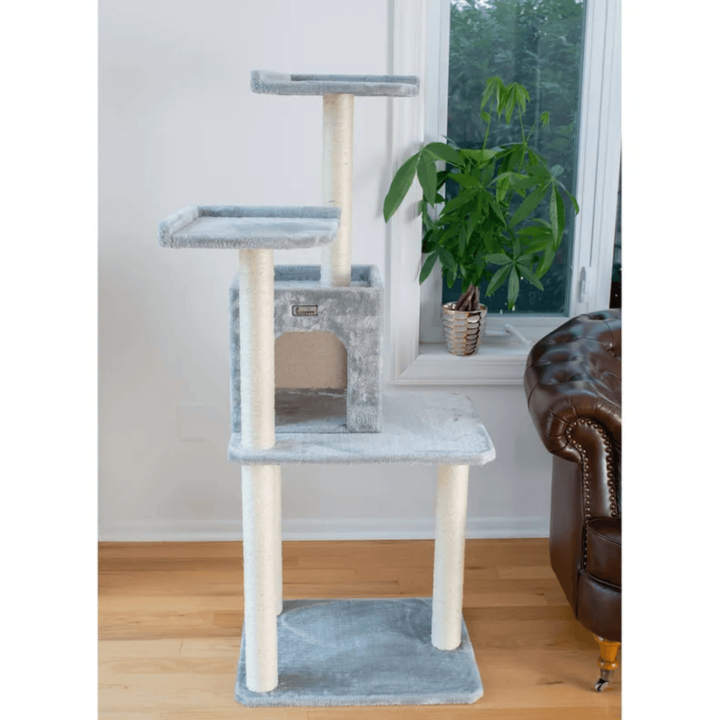 GleePet 57-Inch Grey Multi-Level Cat Tree with Two-Door Condo