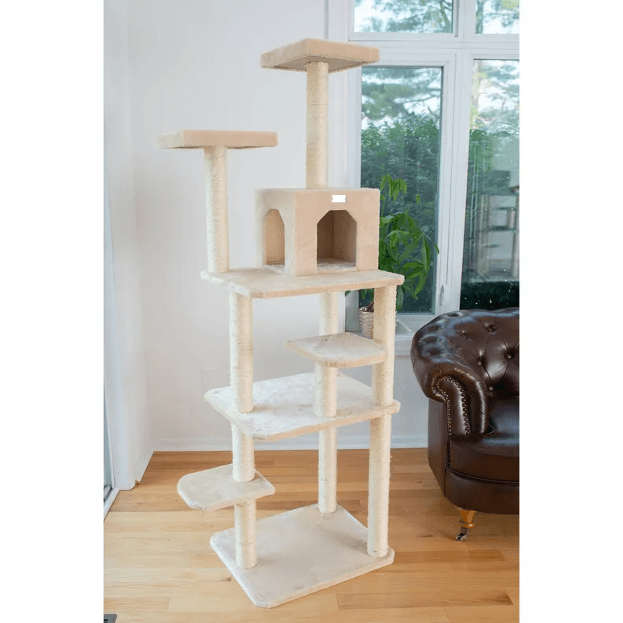 GleePet 74-Inch Beige Multi-Level Cat Tree with Perches and Condo
