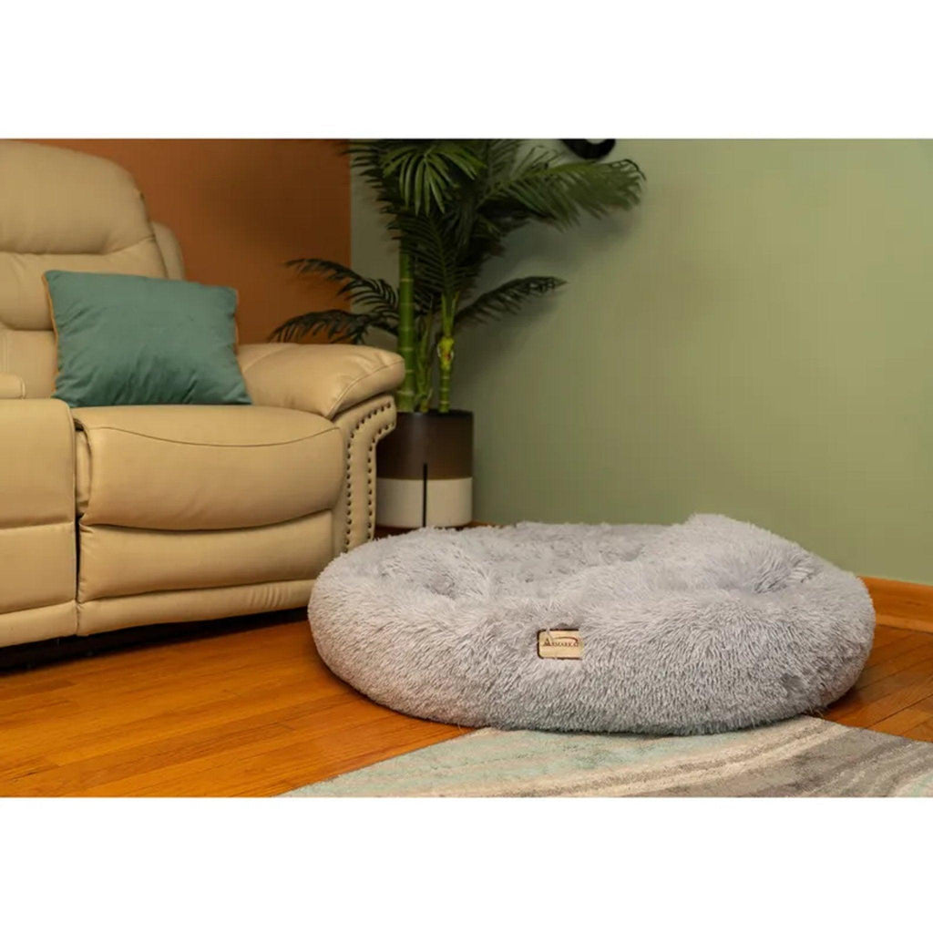 Armarkat Extra Large Light Gray Fluffy Round Cat Bed